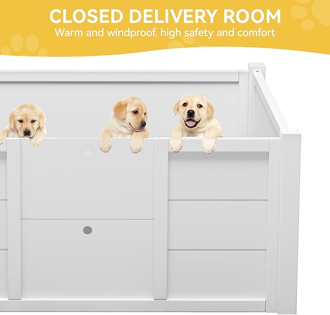 DWVO Wooden Whelping Box for Large Breed Dogs: Puppy Pen Indoor Puppies Playpen 39.4"x39.4"x17.7" with Washable Pad & Removable Doors, Safe Birthing Space for Small Medium Corgi, Poodle, Husky (White)