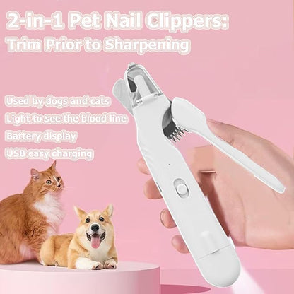 Dog Nail Grinder & Nail Clippers 2-in-1 Upgrade, Professional Electric Rechargeable Pet Nail Trimmer Painless Claw Grooming and Smooth, for Small, Medium, Large Dogs & Cats (White, Electric)
