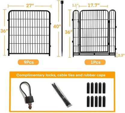 36 in(H) Garden Fence, Wide Gate Low Threshold, 10 Panels Total 22.1 Ft(L) Heavy Duty Iron Animal Barrier Fence for Yard,Suitable for Indoor Or Outdoor Dog Fencing,Garden Border Fence