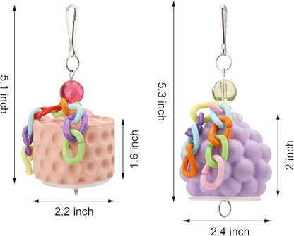 Wontee Bird Beak Grinding Stone Bird Calcium Block Chewing Treats Toy for Budgies Cockatiels Conures Quaker Senegal Parrot, 2PCS (Orange+Purple)