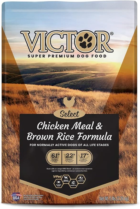 Victor Super Premium Dog Food  Chicken Meal & Brown Rice Formula - Dry Dog Food for All Normally Active Dogs of All Life Stages  Ideal for Dogs with Meat Protein Allergies, 5 lb