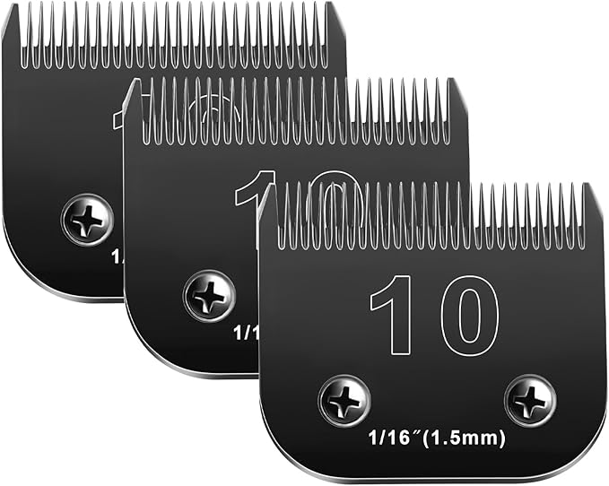 10 Blades Dog Grooming Blades Compatible with Andis/Oster A5/Wahl KM-10 Series Dog Clippers,Detachable Clipper Replacement Blade,Black,Size 10 Blade 1/16" (10#/3PCS)