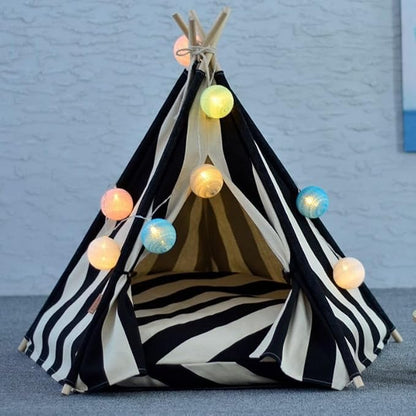 Dog Bed Tent,Portable Pet Tent for Cats or Small Dogs,Removable & Washable,Indoor Dog House with Thick Cushion,Cat Tents for Indoor Cats,Soft,Cozy,Pet Teepee,Dog Cabana Outdoor(White&Black)