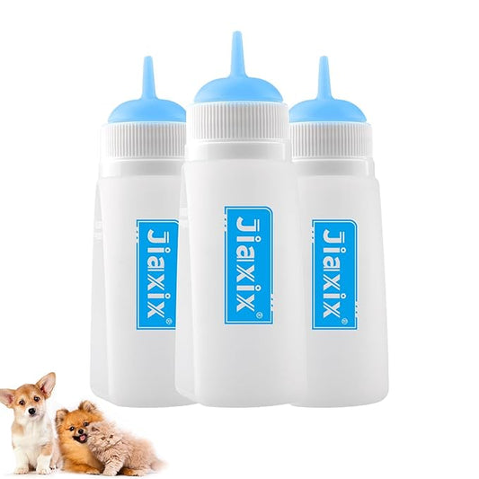 3 Pack Kitten Silicone Bottle Feeding Kit,Nipple & Feeding Kit for Kittens, Reusable Newborn Kitten Supplies, Suitable for Feeding Kitten, Puppy, Rabbit,Hamster (Blue, Medium)