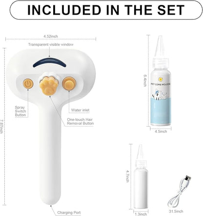 3-in-1 Pet Steam Brush Set for Dogs & Cats, Grooming Comb with Spray, Defur Tool, Water-Assisted Hair Removal, Gentle Cat & Dog Spritz Brush, Multi-Purpose Steam Grooming Kit