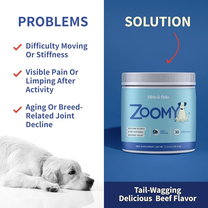 Dog Joint Supplement Powder with Glucosamine, Chondroitin & MSM  Hip & Joint Support for Mobility, Stiffness & Flexibility  Mushroom Blend with Lion_ Mane, Cordyceps & Reishi  Zoomy