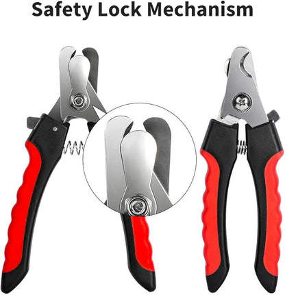 Dog Nails Clippers Trimmer with Safety Guard to Avoid Over-Cutting, Razor Sharp Blades with Bonus Dog Nail File, Cat Claw Clippers with Sturdy Non Slip Handles for Pets Dog Catï¼_ed & Blackï¼