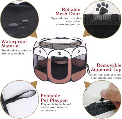 BODISEINT Portable Pet Playpen, Dog Playpen Foldable Pet Exercise Pen Tents Dog Kennel House Playground for Puppy Dog Yorkie Cat Bunny Indoor Outdoor Travel Camping Use