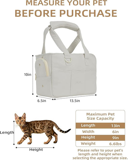 Dog Purse Carrier for Small Dogs Rabbit cat with Large Pockets, Cotton Bag, Dog Carrier Soft Sided, Collapsible Travel Puppy Carrier (Grey, 13.6" L x 6.5" W x 10" H)
