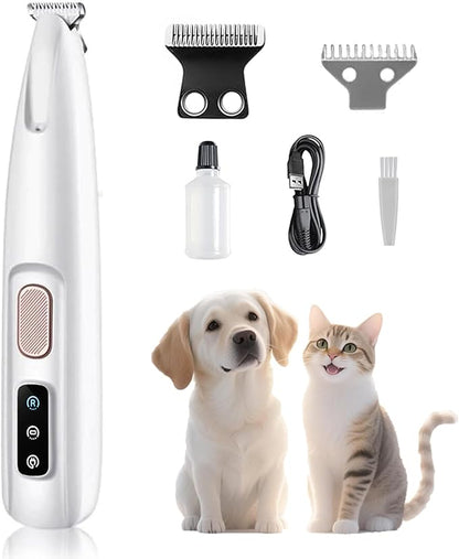 Electric Paw Trimmer for Dogs & Cats - Ultra Quiet Rechargeable Clipper with LED Light, 2 Wide Blades, Waterproof for Paws, Ears, Face, Rump - Multifunctional Pet Grooming Tool