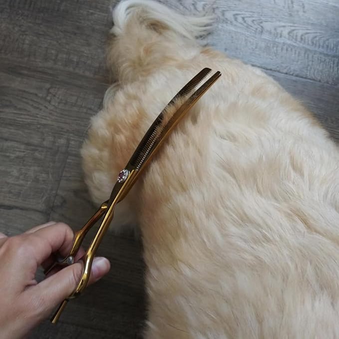 7" Downward Curved Dog Grooming Thinning Scissors for Grooming Face and Paws Safety Shears Trimming Cutting Shears for Dog Cat Pet Grooming Gold