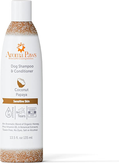 Dog Shampoo and Conditioner - Aromatic Tearless Shampoo for Cleansing, Grooming, and Conditioning Sensitive Skin - Moisturizing Shampoo for Dogs and Puppies - Coconut Papaya 13.5 oz