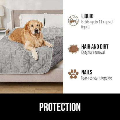 Gorilla Grip 100% Waterproof Dog Blanket 82x82, Pet Friendly Throw Essential for Large Pets, Dogs, Cats, Tear and Slip Resistant Leakproof Couch Cushion Protector Cover for Indoor Furniture, Lt Gray