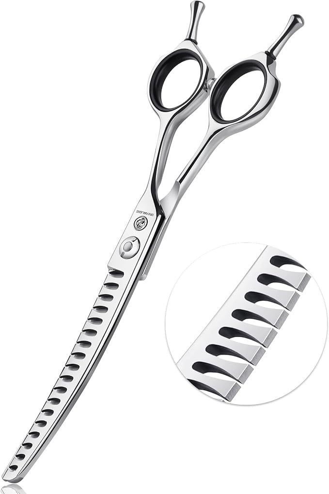 6.5" Upward Curved Dog Chunker Dog Grooming Thinning Scissors Professional Blending Texturizing Trimming Shears for Dog Cat Pet Japanese Stainless Steel Silver