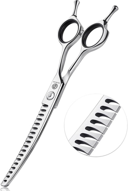 6.5" Upward Curved Dog Chunker Dog Grooming Thinning Scissors Professional Blending Texturizing Trimming Shears for Dog Cat Pet Japanese Stainless Steel Silver