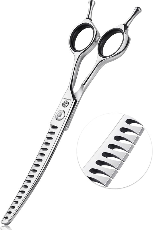 6.5" Upward Curved Dog Chunker Dog Grooming Thinning Scissors Professional Blending Texturizing Trimming Shears for Dog Cat Pet Japanese Stainless Steel Silver