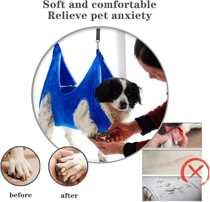 Dog Grooming Harness, Multifunctional Cats and Dogs Grooming Hammock, Pet Beauty Assistant, Nail Scissors/Nail Trimmer/Round Head Scissors (Medium, blue)