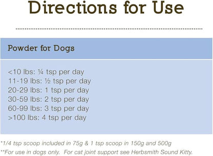 Herbsmith Sound Dog Viscosity  Advanced Joint Support for Dogs  Veterinarian Recommended Glucosamine for Dogs, Hyaluronic Acid, Chondroitin, MSM  150g Powder
