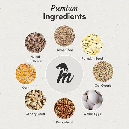 Mycelium Premium Small Hookbill Plus | High-Protein Bird Food for Lovebirds, Parrotlets, & Small Parrots | Organic Seed & Grain Mix with Eggs, Safflower, Millet, Pumpkin, & Oat Groats | 5 lb Bag