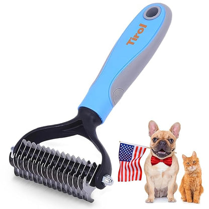TIROL SUPPLIES Original Pet Grooming Rake - Ergonomic Non-slip Undercoat Rake for Dogs & Cats - Double-Sided Deshedding Dematting Tool - Extra-Wide Deshedding Dog Brush for Long Hair