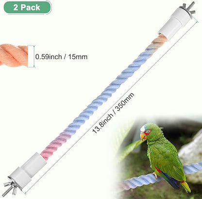 2-Pack Rope Perches for Bird Cages, 13.8 in Length Comfort Grip Flexible Rope Perch Beak & Paw Grinding for Parrots/Cockatiels/Parakeets, Bird Platform Sand [Pink Blue]