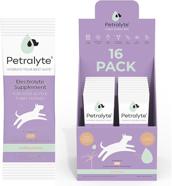 Dog Electrolytes and Joint Supplement | Glucosamine, Chondroitin & MSM for Inflammation and Mobility Support | Electrolytes for Dogs with Prebiotics | Unflavored | 16 Packets