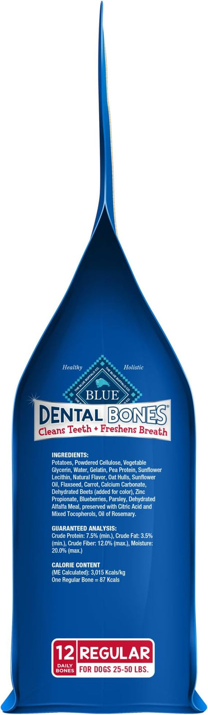 Blue Buffalo Dental Bones Regular Natural Dental Chew Dog Treats Bag, 12oz. Bag