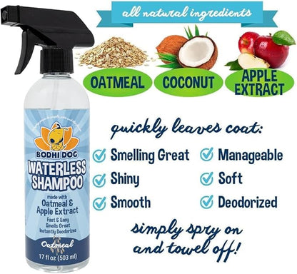 Bodhi Dog Waterless Shampoo - Natural Dry Shampoo for Dogs & Cats - Neutralizes Pet Odor - No Rinse Required - Made of Natural Extracts - Safe for Sensitive Skin - Oatmeal & Apple (17 Fl Oz)