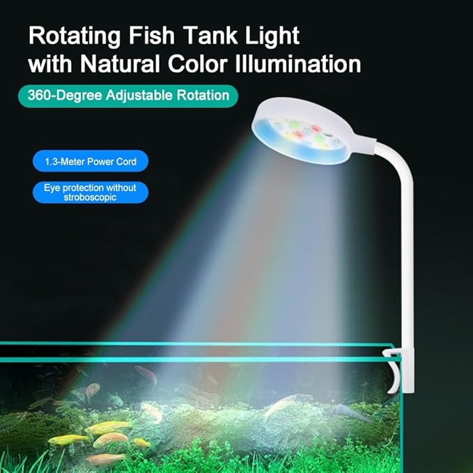 Tyasoleil Mini LED Aquarium Clip Light with 360° Rotation & Flexible Gooseneck, USB-Powered High Brightness Fish Tank Light for Aquatic Plants, Waterproof Cover, Eye-Caring Flicker-Free