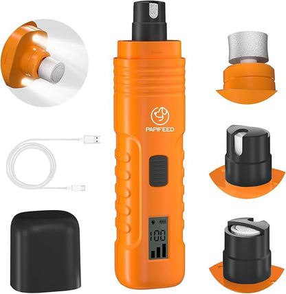 Dog Nail Grinder Professional Pets, 3-Speed Electric Quiet Dog Nail Grinder, Rechargeable Dog Nail Trimmers - with 2 LED Lights/2 Grinder Wheels, for Small, Medium, Large Dogs (Orange)