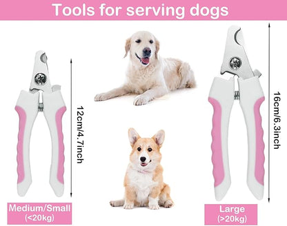 5Pcs Dogs and Cats Grooming Nail Clippers Kit Pet Claws Nail Clipper Trimmers, with Protective Guard Lock to Avoid Over Cutting, Professional Trimmers for Large and Small Cat and Dog Animal. (Pink)