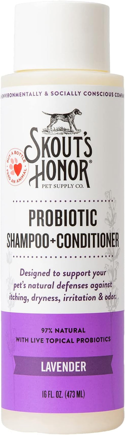 Skout's Honor Probiotic Dog Shampoo & Conditioner with Avocado Oil & Omega-3s, 97% Natural, Paraben & Sulfate-Free, Cruelty-Free, 16oz, Lavender