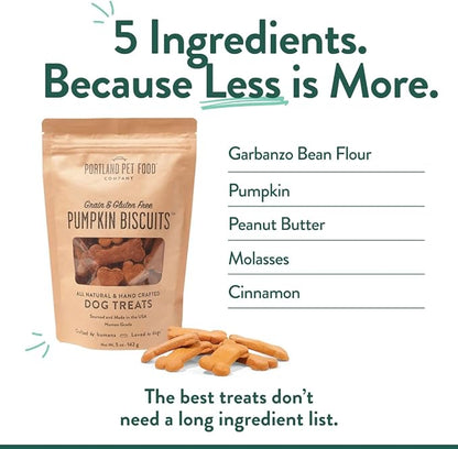 Portland Pet Food Company Pumpkin Dog Treats Healthy Biscuits for Small Medium & Large Dogs - Grain-Free, Human-Grade, All Natural Cookies, Snacks & Puppy Training Treats - Made in The USA - 5 oz