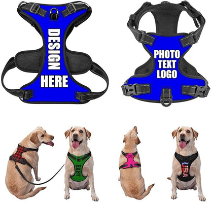 Custom Breathable Pet Chest Harness with Optional Leash, Customize No-Pull Dog Harnesses with Your Personalized Design, Personalize Pet Towing Vest with Mesh Fabric, PureBlue, XL