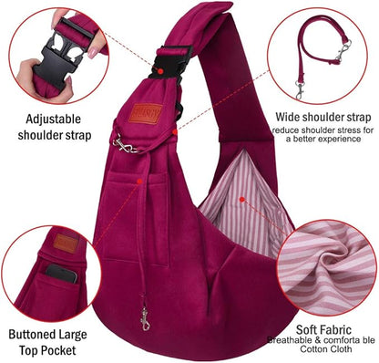 FDJASGY Small Dog Sling Cat Carrier Adjustable Strap Hands Free Reversible Pet Puppy Travel Bag Backpack for Outdoor Travel