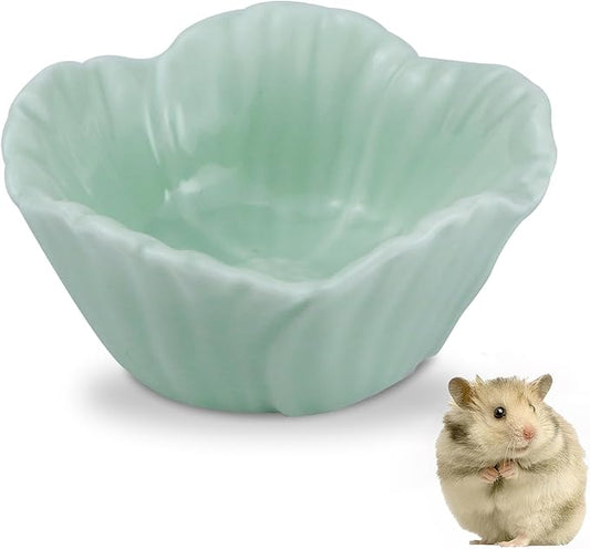 Small Ceramic Pet Hamster Bowl, Easy to Clean Anti Flipping Hamsters Food and Water Bowl, Small Animal Bowls for Dwarf Hamster, Parrots (Green, s)