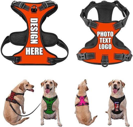 Personalized Dog Vests Customization for Puppy Medium Large Sized Dogs, Customize No Pull Dog Harnesses with Easy and Adjustable Wearing Buckles, OrangeRed, S