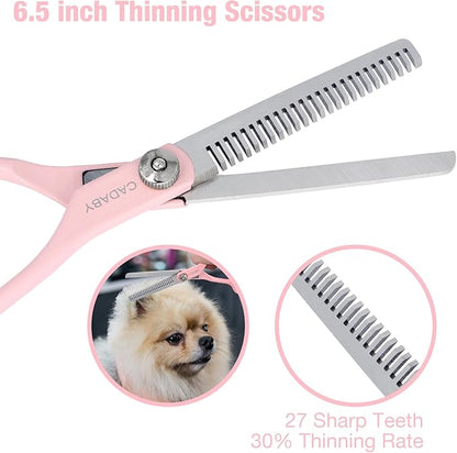 Dog Grooming Scissors, 5 in 1 Dog Scissors for Grooming, Professional Stainless Steel Pet Shears, Sharp, Pink