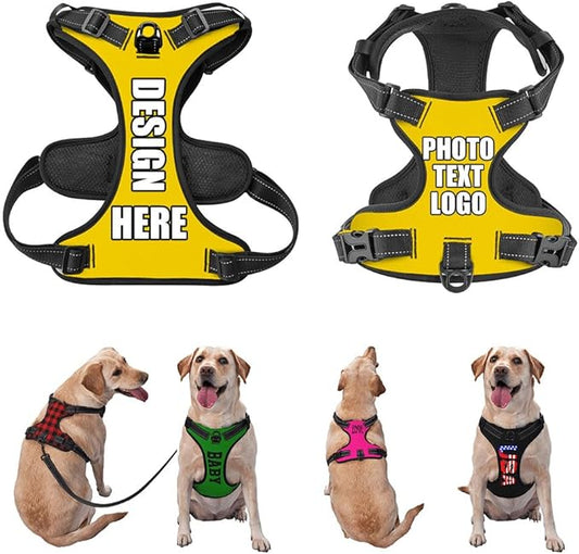 Personalized Dog Vests Customization for Puppy Medium Large Sized Dogs, Customize No Pull Dog Harnesses with Easy and Adjustable Wearing Buckles, Gold, S