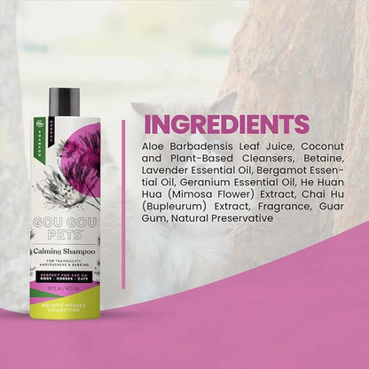 Holistic Natural Derived Calming Pet Shampoo for Anxiety: Veterinarian Recommended: Providing Stress Relief for Dogs, Cats and Horses - Made in USA - 16 oz