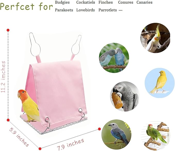 Bird Nest with Removable Pad, Parrot Hammock for Cockatiels Conures - Hanging Cage Bed Tent Waterproof, Chew-Proof, Easy Clean & Anti-Sag Design for Parakeets Lovebirds, Pink