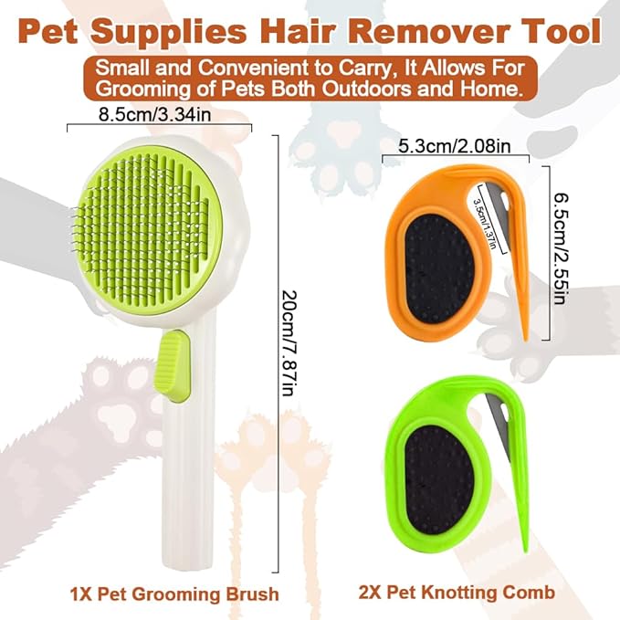 2PCS Pet Knotting Comb with 1PC Cat Brush Dog Brush with Release Button for Shedding, Jaxbo Pet Grooming Comb Dog and Cat Shedding Tool for Removing Tangled and Loose Hair