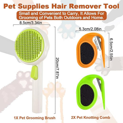 2PCS Pet Knotting Comb with 1PC Cat Brush Dog Brush with Release Button for Shedding, Jaxbo Pet Grooming Comb Dog and Cat Shedding Tool for Removing Tangled and Loose Hair