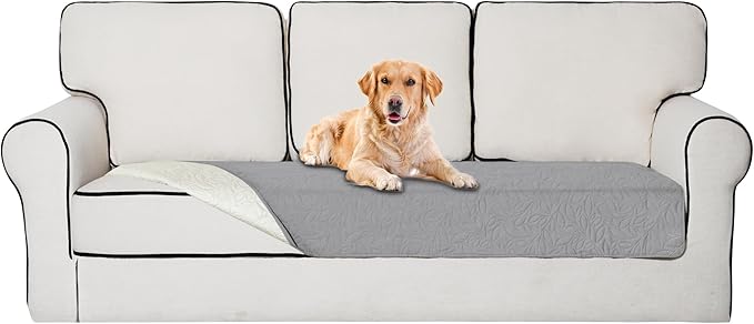 Easy-Going Waterproof Dog Bed Cover Reversible Leak Proof Pet Blanket Replacement Mat for Furniture Washable Couch Cover Sofa Cover for Dogs Cat(30x70 Inch, Light Gray/Ivory)