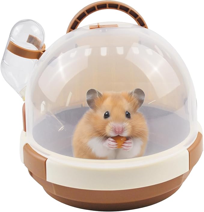 Hamster Carrier Cage Portable_ages Small Animals Carry Travel Case with Water Bottle Plastic Breathable_uinea Pig Outgoing Cage for Dwarf Hamster Ferret Chinchillas Hedgehog (Brown)