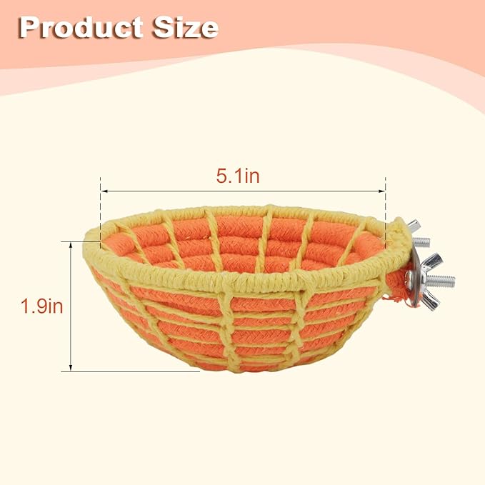 Hypeety Handmade Coton Rope Bird Breeding Nest Hatch House Bird Nest Cage for Small Parrots Budgie Parakeet Cockatiel Parakeet Conure Canary Finch Lovebird (Orange)