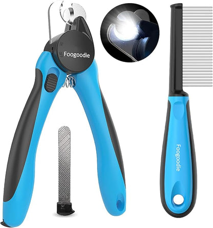Dog Nail Clippers with Light, 2 in 1 Dog Nail Trimmers with Safety Guard & Quick Sensor to Prevent Over-Cutting, Includes Pet Grooming Comb & Nail File, Ideal for Cats & Dogs