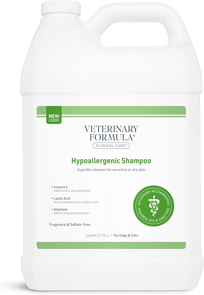 Veterinary Formula Clinical Care Hypoallergenic Shampoo for Dogs and Cats, 128 oz  No Harsh Ingredients  Fragrance-Free Pet Shampoo for Allergies and Sensitive Skin, Promotes Healthy Skin and Coat