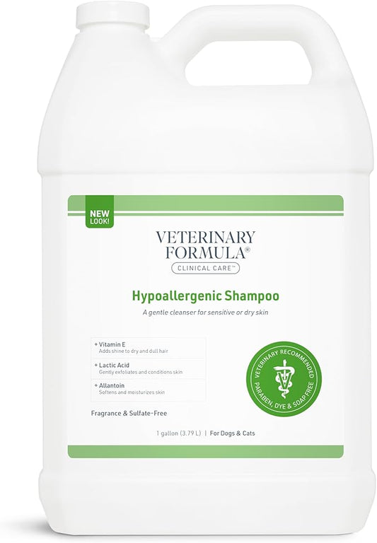 Veterinary Formula Clinical Care Hypoallergenic Shampoo for Dogs and Cats, 128 oz  No Harsh Ingredients  Fragrance-Free Pet Shampoo for Allergies and Sensitive Skin, Promotes Healthy Skin and Coat