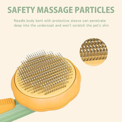 Cat Brush with Release Button, Pumpkin Cat Comb for Long or Short Haired Cats Dogs Rabbits, Skin Friendly Deshedding Grooming Tool for Gently Removes Loose Fur Undercoat
